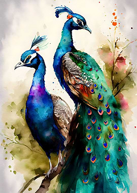 Peacock Pair watercolor