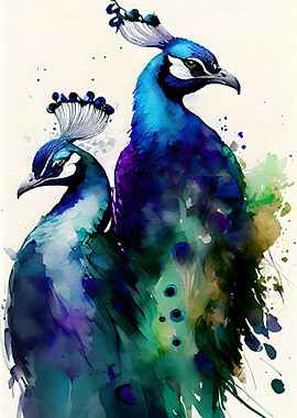Peacock Pair watercolor