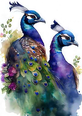 Peacock Pair watercolor