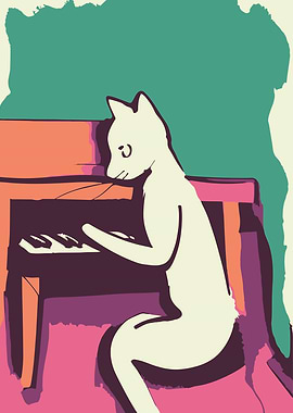 Cat Playing Piano Poster