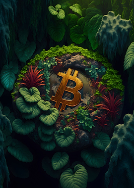 Bitcoin logo BTC in jungle