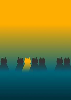 Cats in fog at sunset