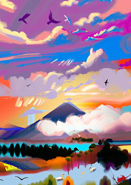 Vivid landscape of Fuji