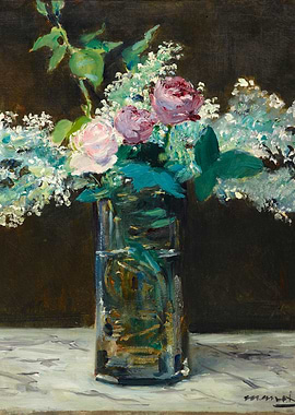 Vase of White Lilacs Roses