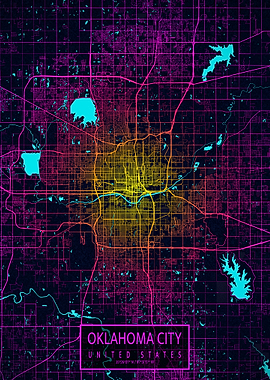 Oklahoma City Map Neon