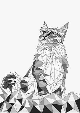 Cat Lowpoly Half Wireframe
