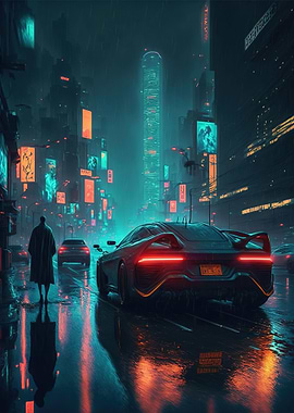 Neon-Lit Cyberpunk Street