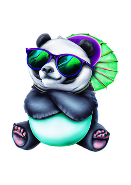 Funny panda with an umbrel