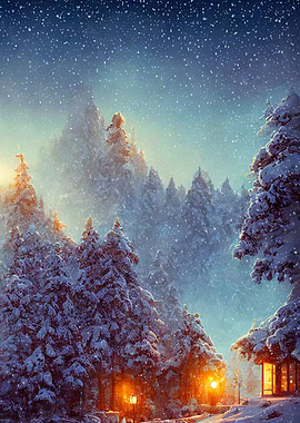 Cold snow and warm lights