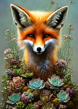 Baby Fox with Flowers