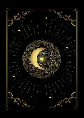 Tarot moon in the clouds