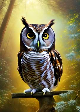 Cute Owl Bird in Forest