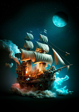 Pirate ship at night