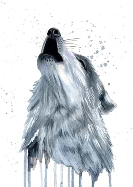 Howling grey wolf artwork
