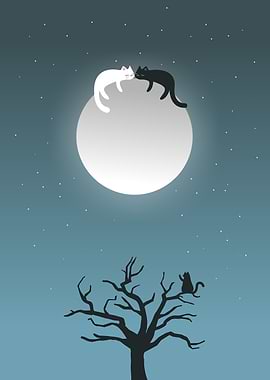 jealous cat on moon tree