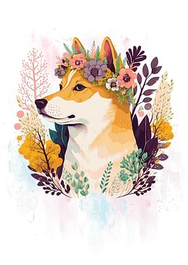 Floral Shiba Inu Dog Art