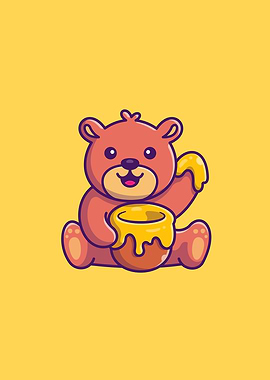 Cute Honey Bear With Honey