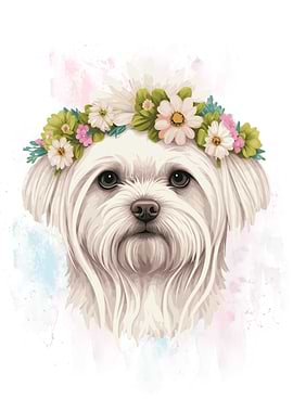 Watercolor Maltese Dog Art