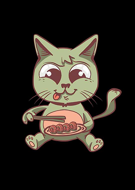 Cat eating Sushi Japanese