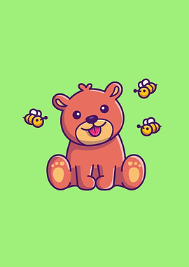 Cute Honey Bear With Bee