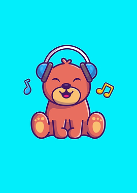 Cute Bear Listening Music