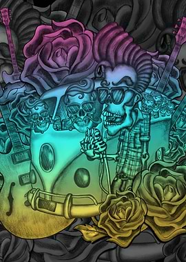 Rock skull and vintage car