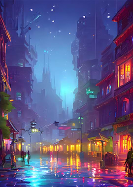 Vibrant Snowy City