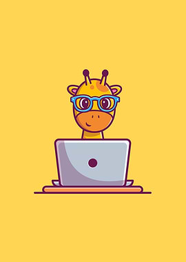 Cute Giraffe With Laptop