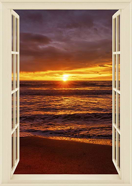 Open window view sea beach