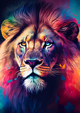 Watercolor Lion Portrait