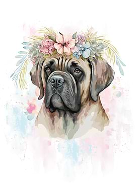 Floral English Mastiff Art