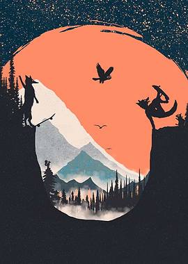 Orange Moon and Skater Fox