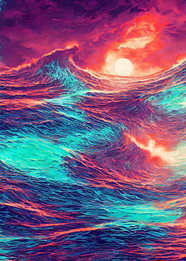 cloudy sunset and waves