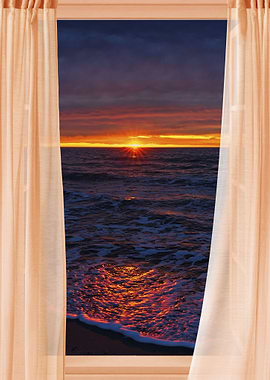 Open window view sea beach