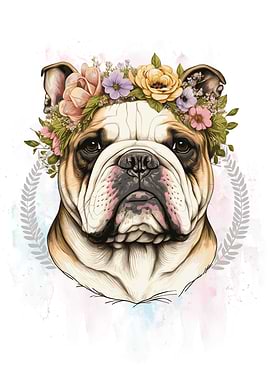 Floral Bulldog Painting