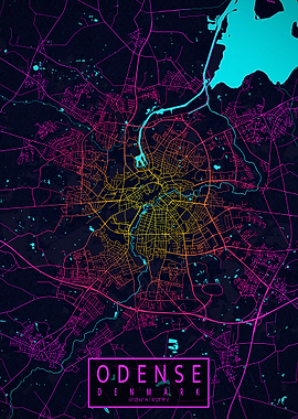 Odense City Map Neon
