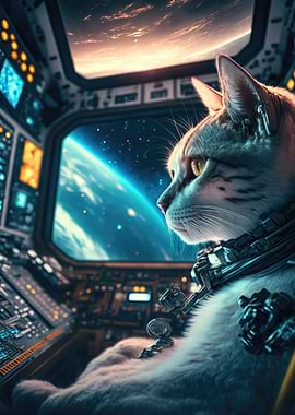 cat travelling in space