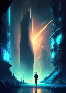 Cyberpunk city lights