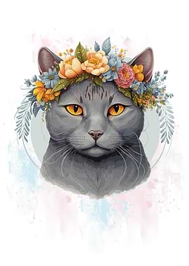 Flower Chartreux Cat Art
