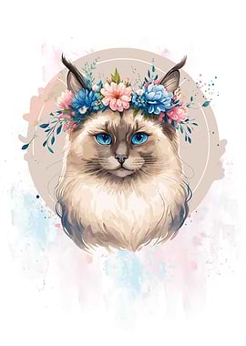 Cute Birman Cat Painting