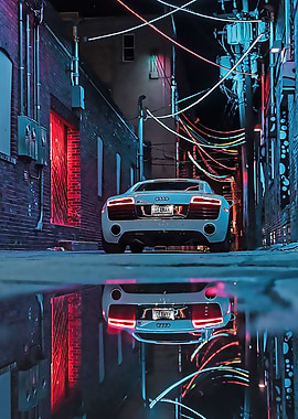audy White Car Neon