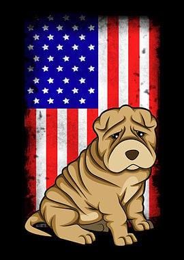 Shar Pei American Flag