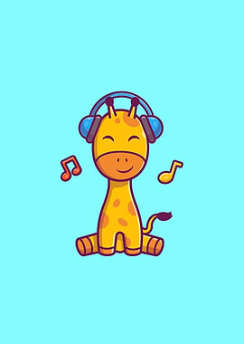 Cute Giraffe Use Headphone