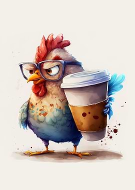 chicken holding a cup