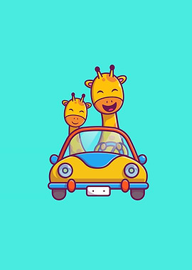 Cute Giraffe Riding Car