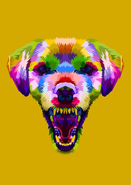 Angry colorful dog head