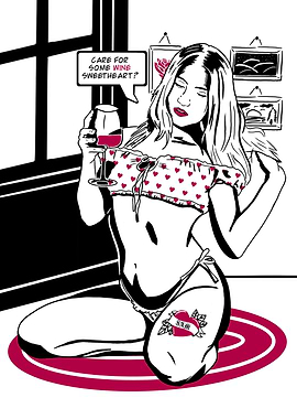 Sexy pin up girl with wine