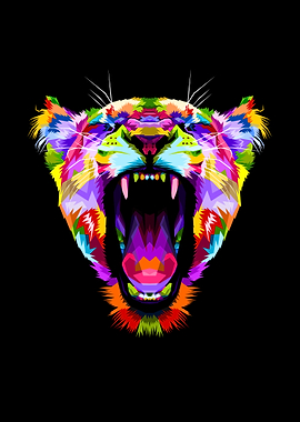 Angry colorful liones