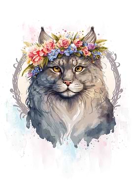 Cute Floral Siberian Cat