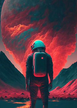 Astronaut and Red Smoke